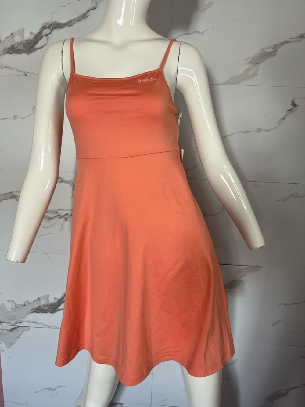 NWT Bench Coral Orange Fit & Flare Square Neck Stretch Mini Dress Size XS